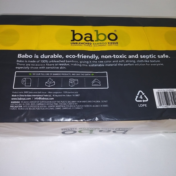 Babo 100 Percent UNBLEACHED Bamboo 8 Pk Toilet Tis - Picture 3 of 7